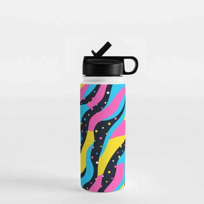 Colorful retro neon wave art pattern Water Bottle Gallery Image 1