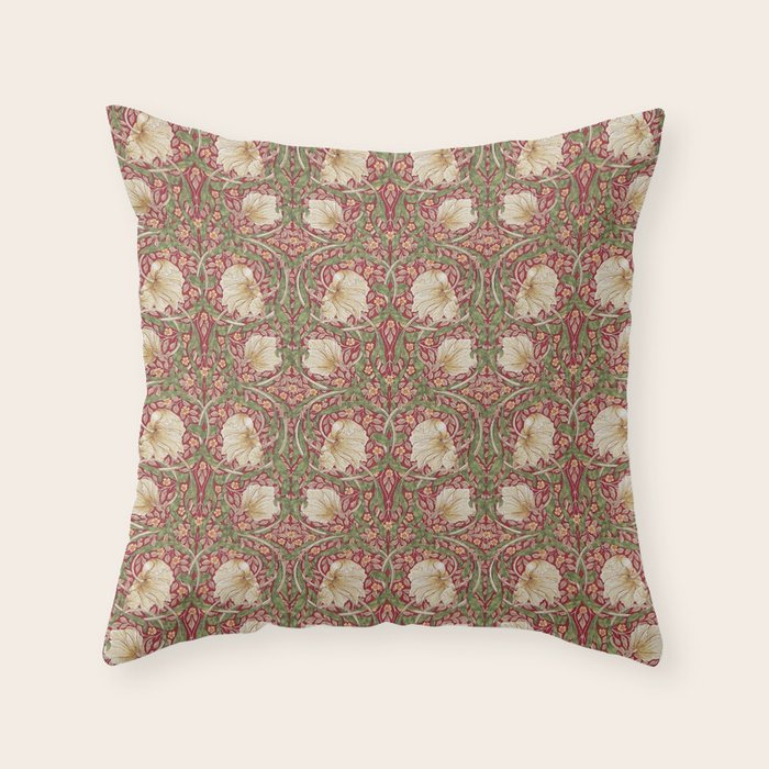 William Morris Vintage Pimpernel Red Thyme Throw Pillow Gallery Image 1