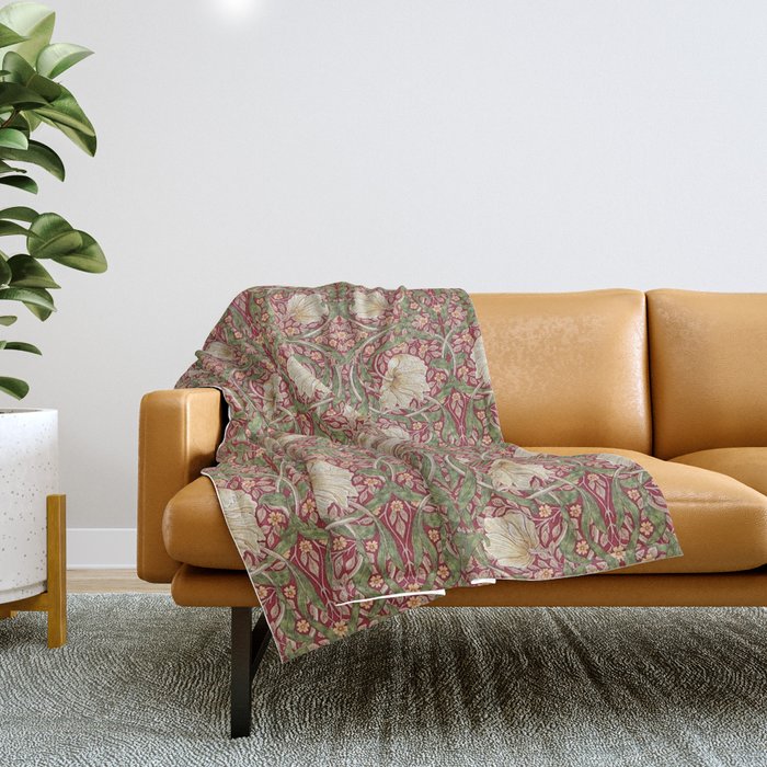 William Morris Vintage Pimpernel Red Thyme Throw Blanket Gallery Image 1