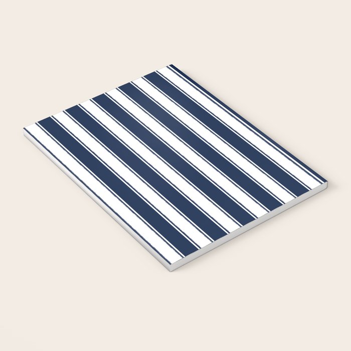 Nautical Navy Blue and White Rough Stripes Vertical Pattern Notebook Gallery Image 3