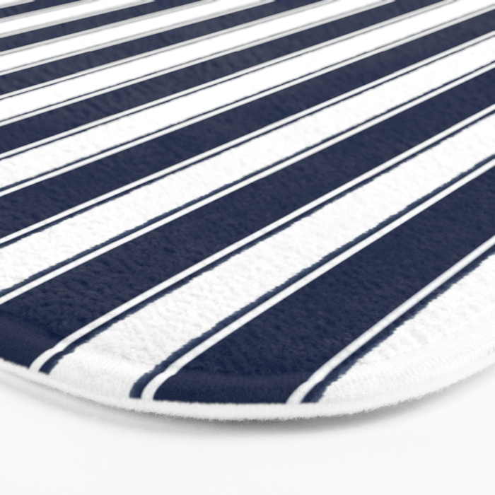 Nautical Navy Blue and White Rough Stripes Vertical Pattern Bath Mat Gallery Image 3