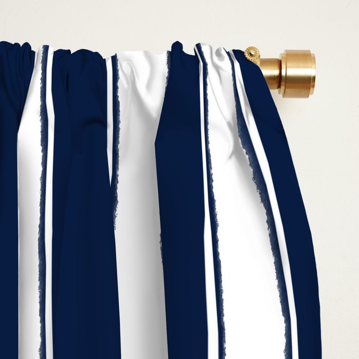 Nautical Navy Blue and White Rough Stripes Vertical Pattern Window Curtain Gallery Image 2