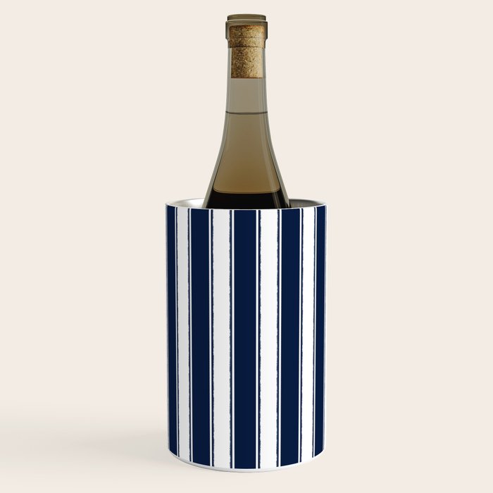 Nautical Navy Blue and White Rough Stripes Vertical Pattern Wine Chiller Gallery Image 1