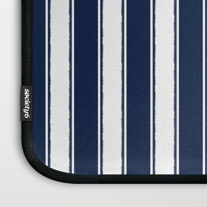 Nautical Navy Blue and White Rough Stripes Vertical Pattern Laptop Sleeve Gallery Image 3