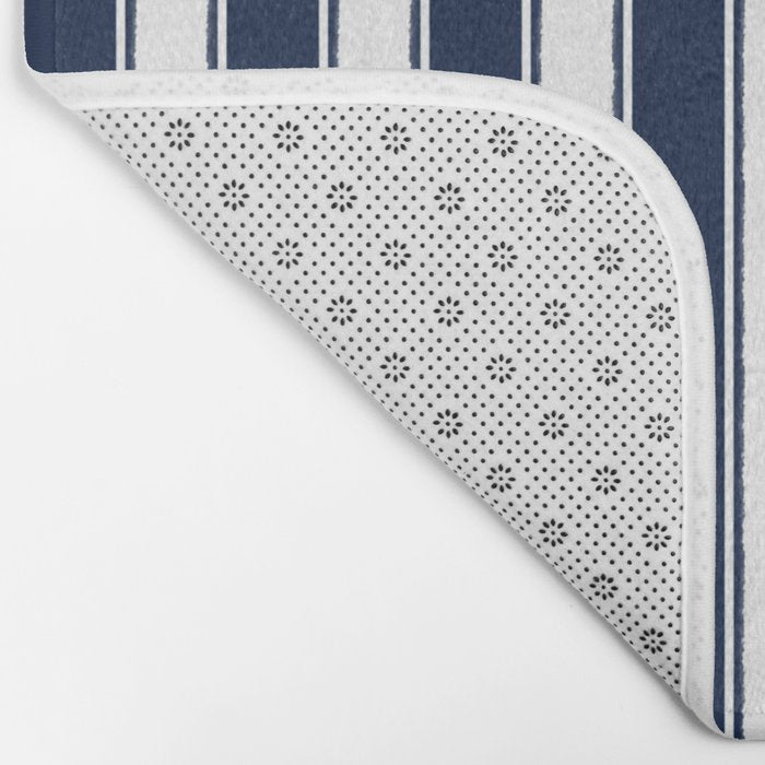 Nautical Navy Blue and White Rough Stripes Vertical Pattern Bath Mat Gallery Image 2