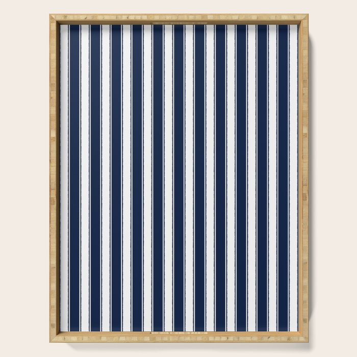 Nautical Navy Blue and White Rough Stripes Vertical Pattern Serving Tray Gallery Image 1
