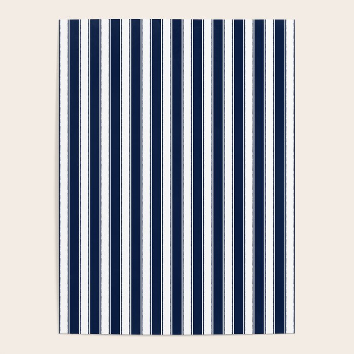 Nautical Navy Blue and White Rough Stripes Vertical Pattern Poster Gallery Image 4