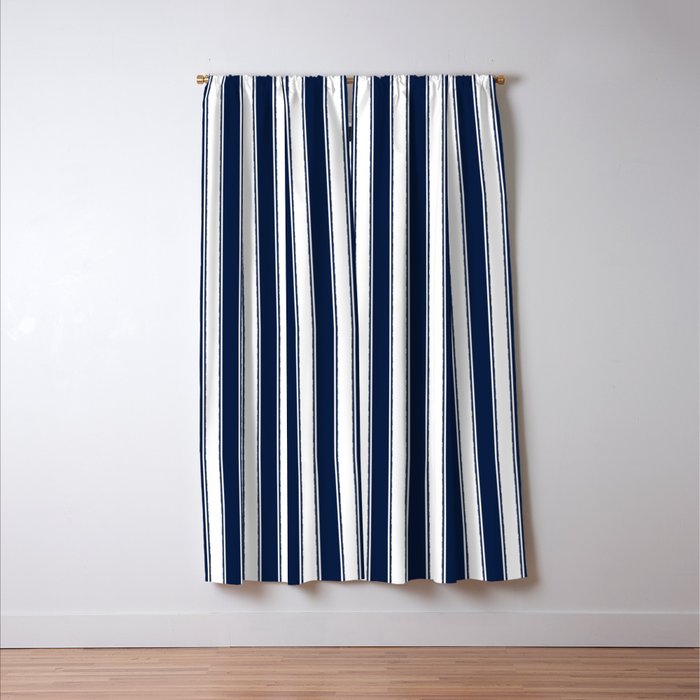 Nautical Navy Blue and White Rough Stripes Vertical Pattern Window Curtain Gallery Image 3