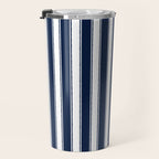 Nautical Navy Blue and White Rough Stripes Vertical Pattern Travel Mug Gallery Image 3