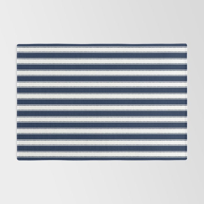 Nautical Navy Blue and White Rough Stripes Vertical Pattern Rug Gallery Image 2