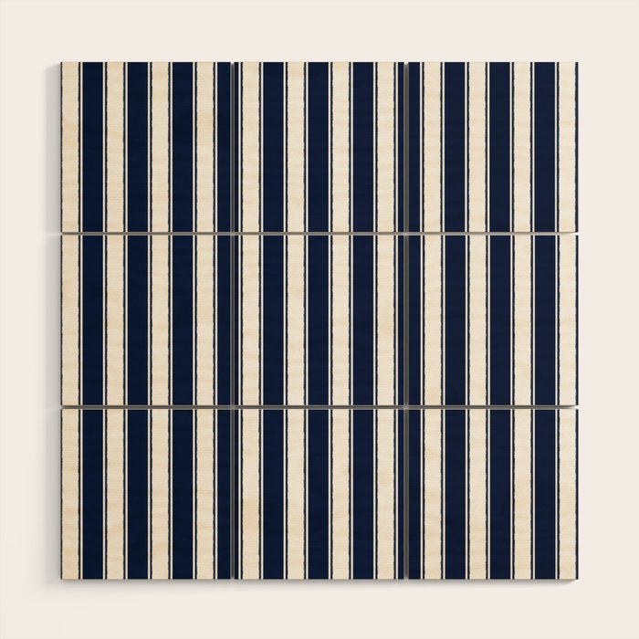 Nautical Navy Blue and White Rough Stripes Vertical Pattern Wood Wall Art Gallery Image 1