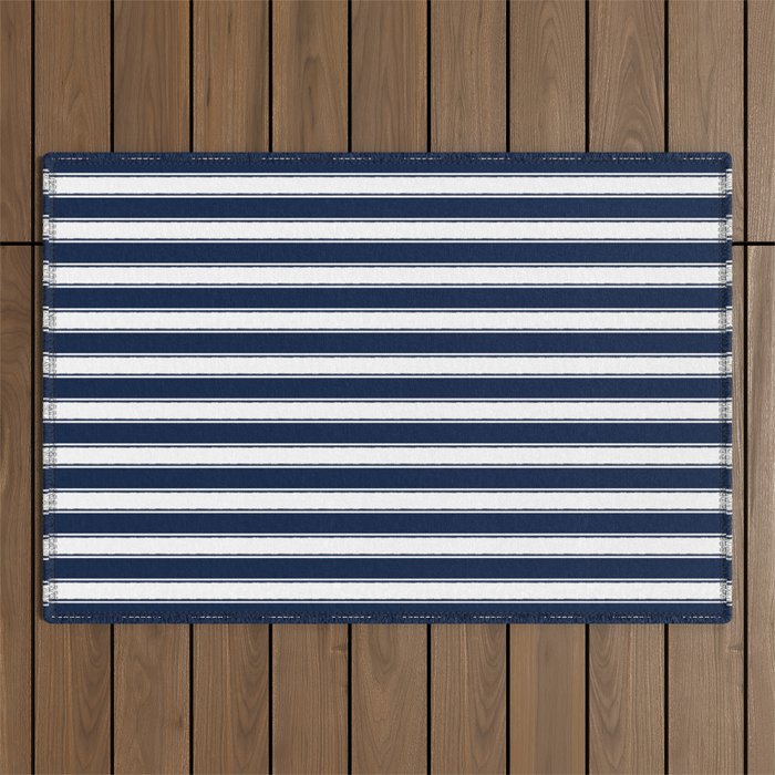 Nautical Navy Blue and White Rough Stripes Vertical Pattern Outdoor Rug Gallery Image 1