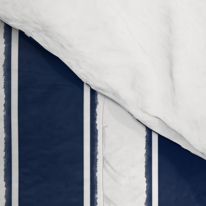 Nautical Navy Blue and White Rough Stripes Vertical Pattern Comforter Gallery Image 4