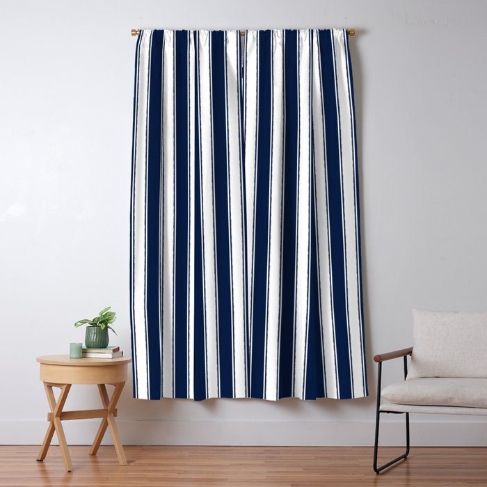 Nautical Navy Blue and White Rough Stripes Vertical Pattern Window Curtain Gallery Image 5
