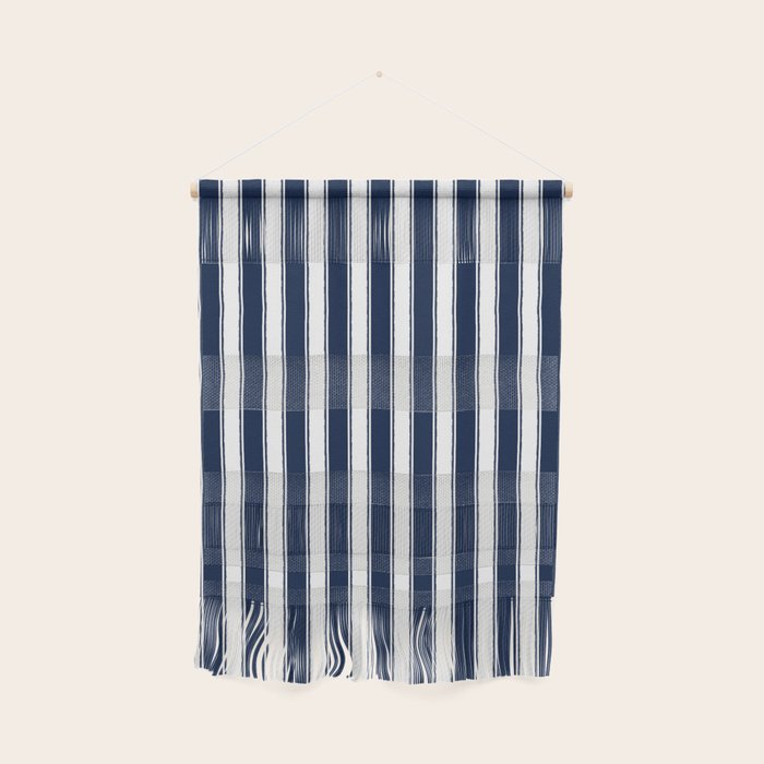 Nautical Navy Blue and White Rough Stripes Vertical Pattern Wall Hanging Gallery Image 1