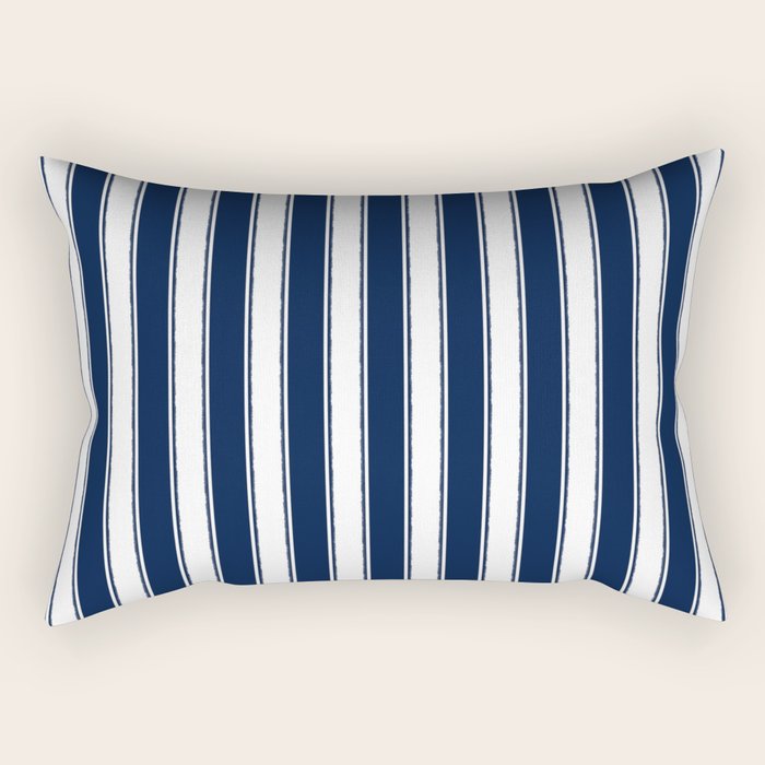 Nautical Navy Blue and White Rough Stripes Vertical Pattern Rectangular Pillow Gallery Image 2
