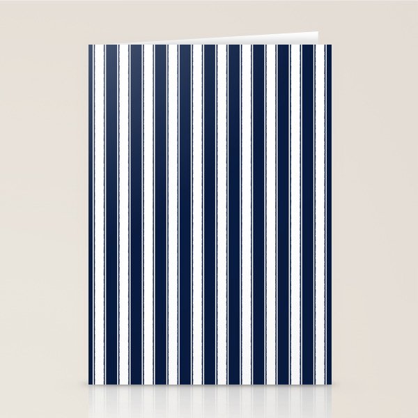 Nautical Navy Blue and White Rough Stripes Vertical Pattern Stationery Card Gallery Image 2
