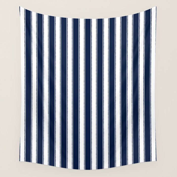 Nautical Navy Blue and White Rough Stripes Vertical Pattern Wall Tapestry Gallery Image 4