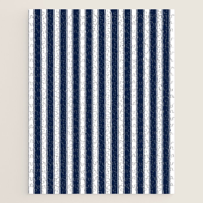 Nautical Navy Blue and White Rough Stripes Vertical Pattern Jigsaw Puzzle Gallery Image 1