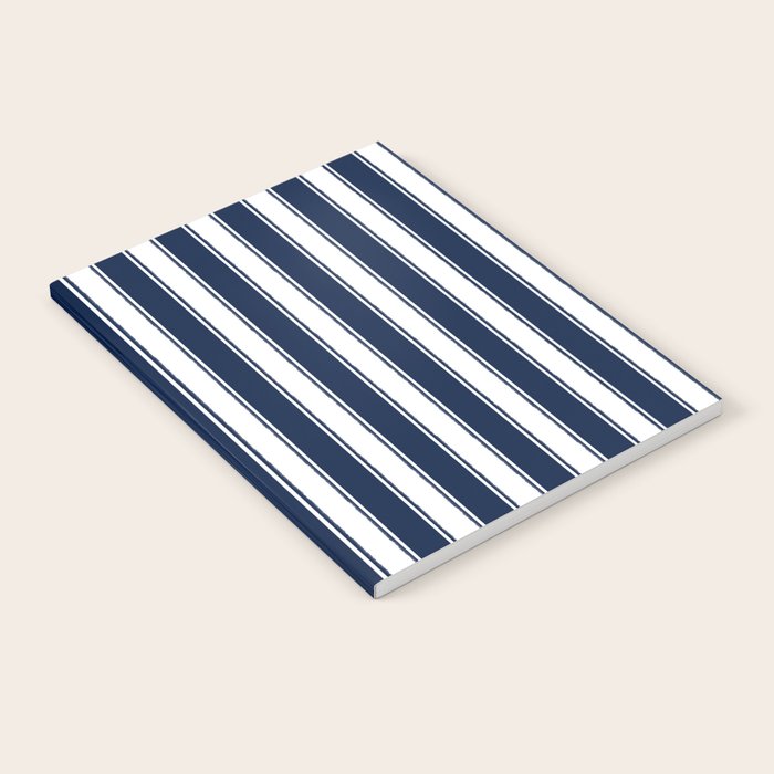 Nautical Navy Blue and White Rough Stripes Vertical Pattern Notebook Gallery Image 1