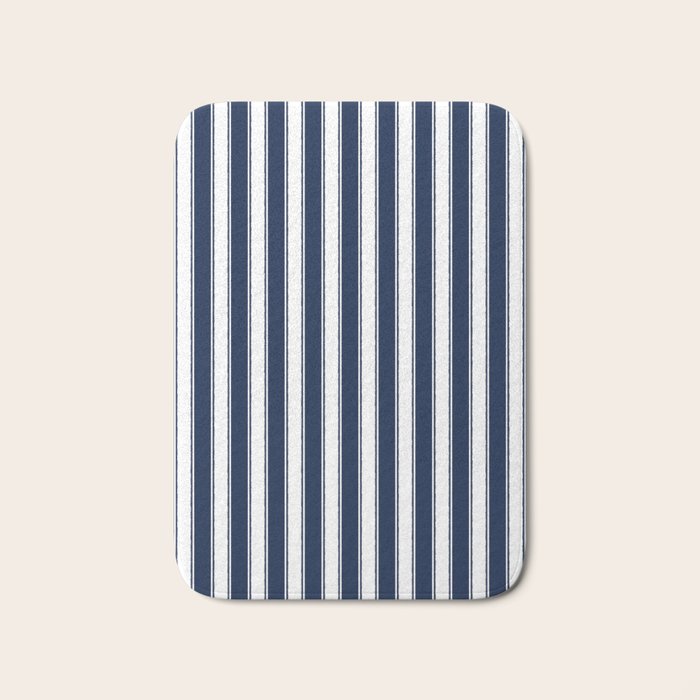 Nautical Navy Blue and White Rough Stripes Vertical Pattern Bath Mat Gallery Image 1