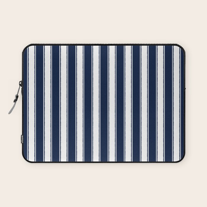 Nautical Navy Blue and White Rough Stripes Vertical Pattern Laptop Sleeve Gallery Image 1
