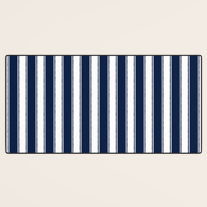 Nautical Navy Blue and White Rough Stripes Vertical Pattern Desk Mat Gallery Image 3