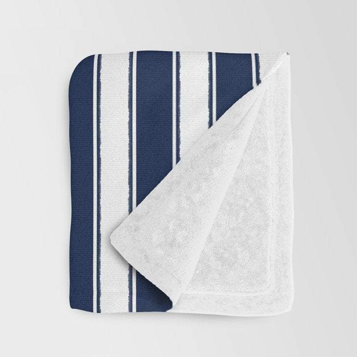 Nautical Navy Blue and White Rough Stripes Vertical Pattern Throw Blanket Gallery Image 3