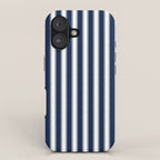 Nautical Navy Blue and White Rough Stripes Vertical Pattern iPhone Case Gallery Image 1