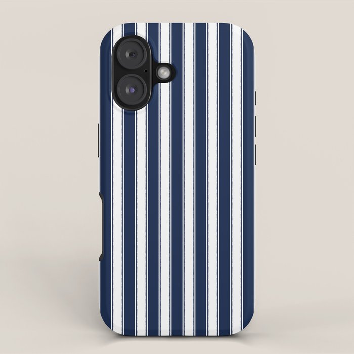 Nautical Navy Blue and White Rough Stripes Vertical Pattern iPhone Case Gallery Image 1