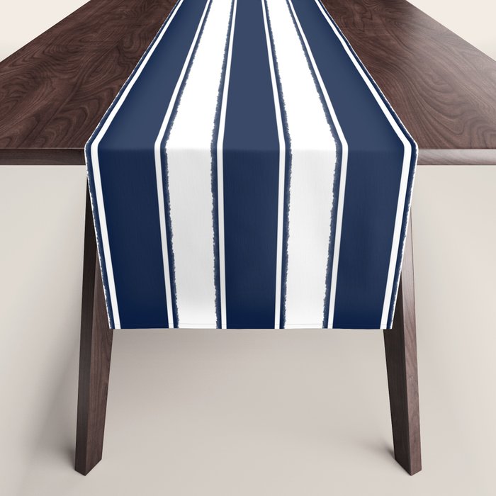 Nautical Navy Blue and White Rough Stripes Vertical Pattern Table Runner Gallery Image 1