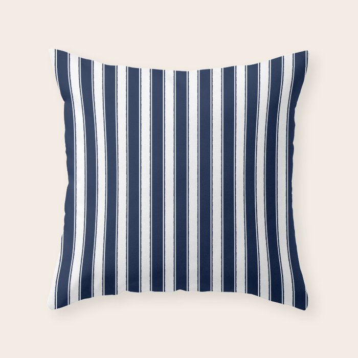 Nautical Navy Blue and White Rough Stripes Vertical Pattern Throw Pillow Gallery Image 6