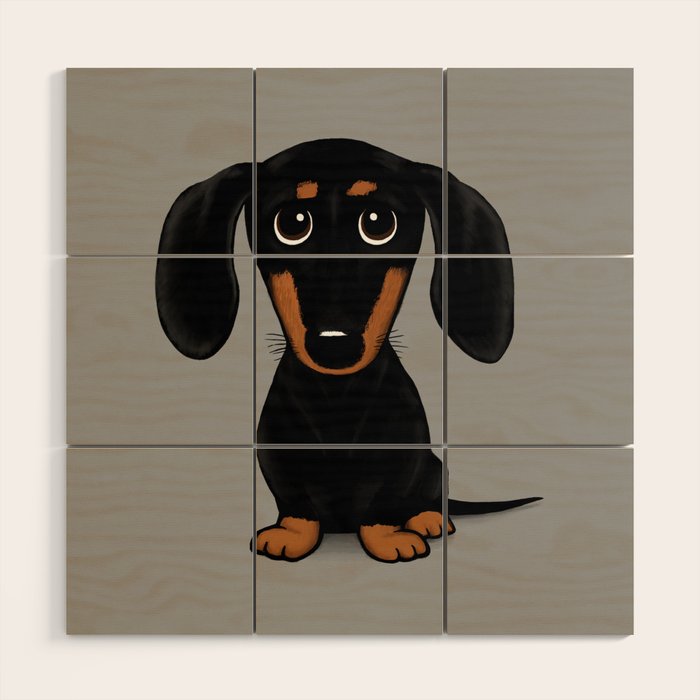 Black and Tan Dachshund | Cute Cartoon Wiener Dog Wood Wall Art Gallery Image 1