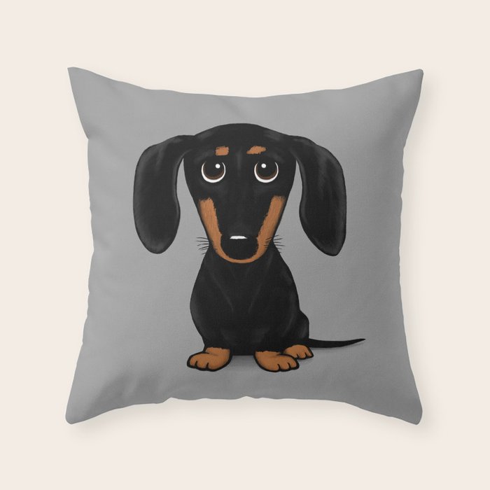 Black and Tan Dachshund | Cute Cartoon Wiener Dog Throw Pillow Gallery Image 6