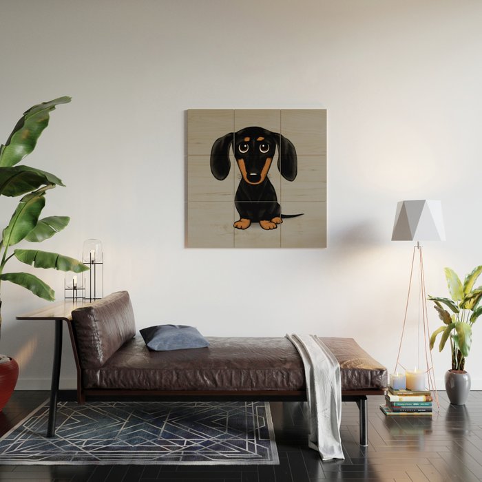 Black and Tan Dachshund | Cute Cartoon Wiener Dog Wood Wall Art Gallery Image 2