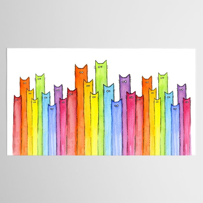 Cat Rainbow Watercolor Pattern Tablecloth Gallery Image 2