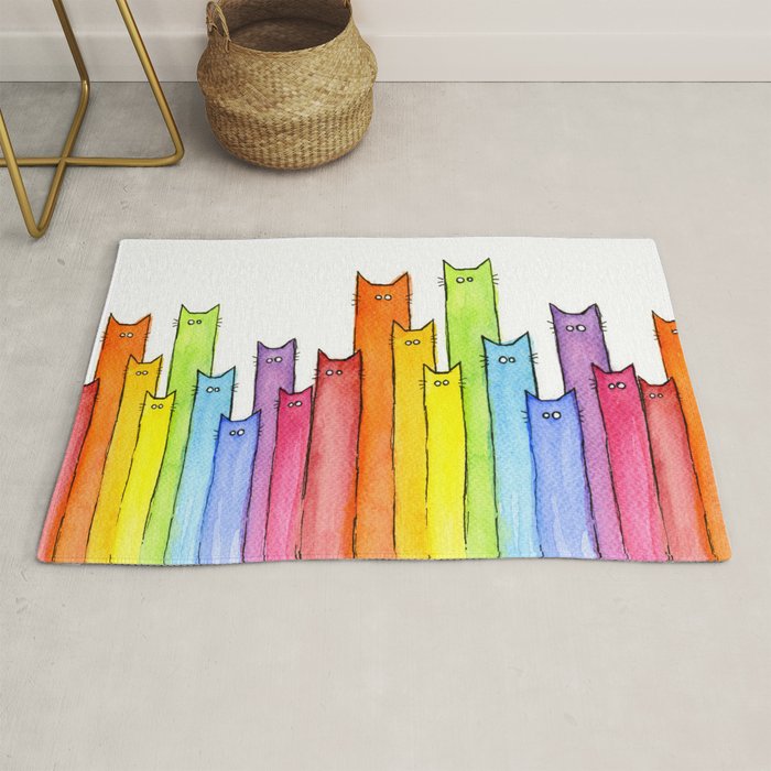Cat Rainbow Watercolor Pattern Rug Gallery Image 1
