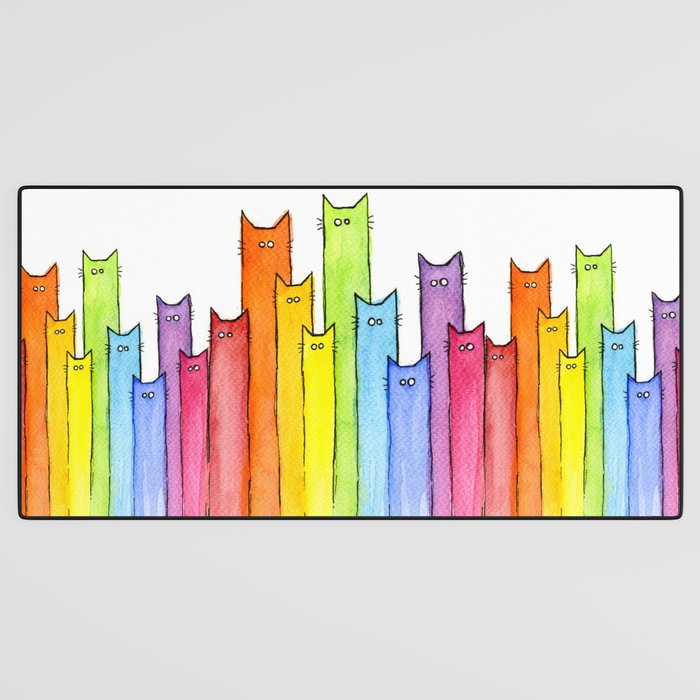 Cat Rainbow Watercolor Pattern Desk Mat Gallery Image 3