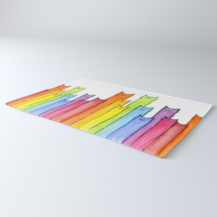 Cat Rainbow Watercolor Pattern Rug Gallery Image 3