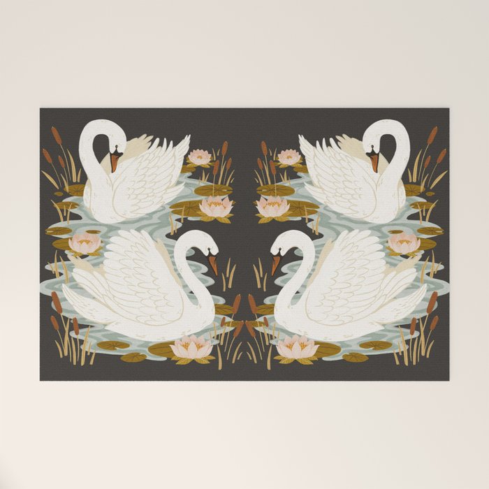 Swan Dance - Charcoal Black Background Welcome Mat Gallery Image 1