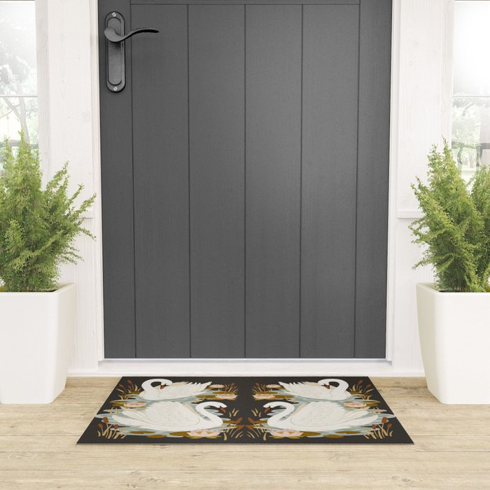 Swan Dance - Charcoal Black Background Welcome Mat Gallery Image 3