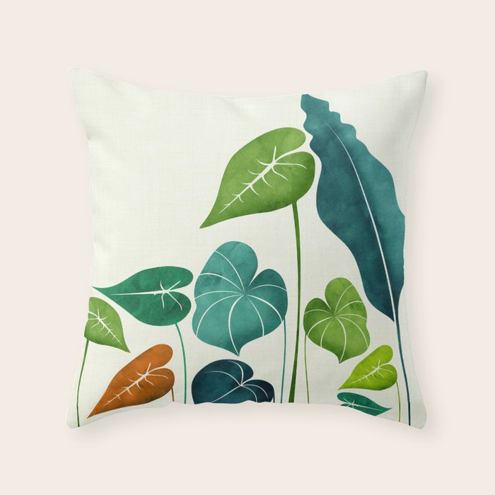 Colorful Tropical Greenery Throw Pillow Gallery Image 6