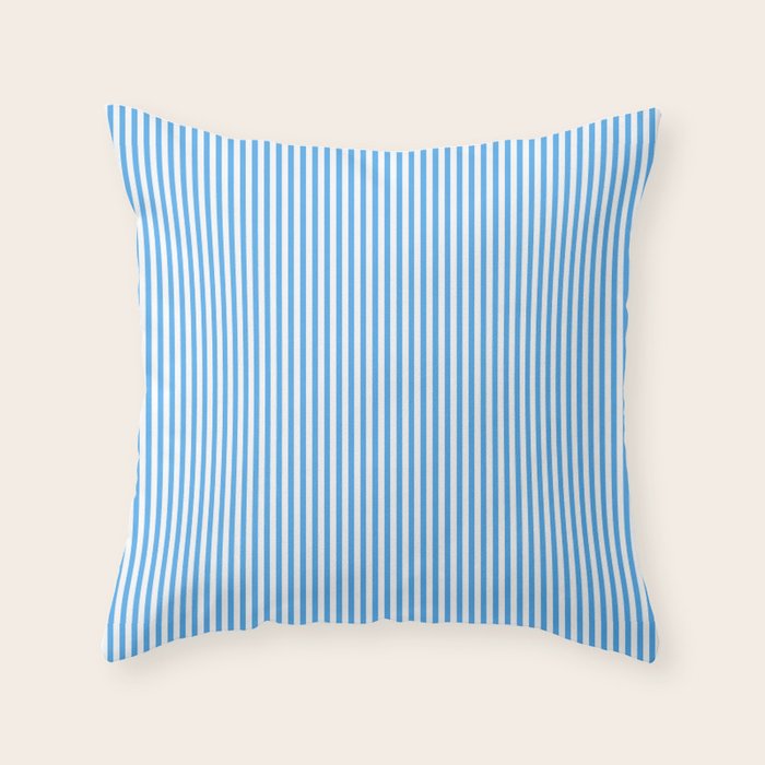 Very Narrow Blue and White Vertical Stripes Throw Pillow Gallery Image 6