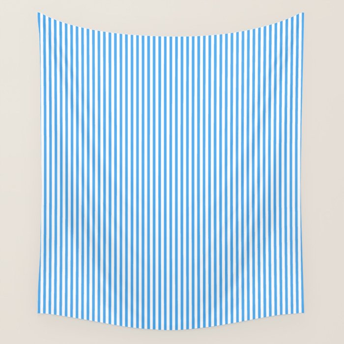 Very Narrow Blue and White Vertical Stripes Wall Tapestry Gallery Image 1