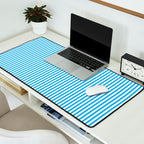 Very Narrow Blue and White Vertical Stripes Desk Mat Gallery Image 2