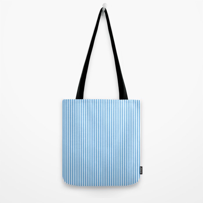 Very Narrow Blue and White Vertical Stripes Tote Bag Gallery Image 2