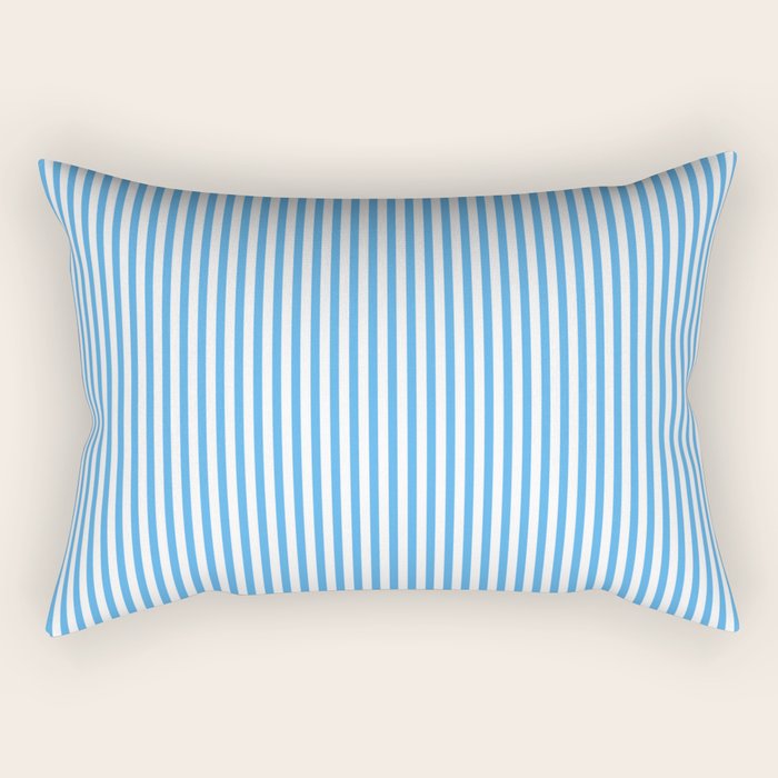 Very Narrow Blue and White Vertical Stripes Rectangular Pillow Gallery Image 1