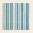 Very Narrow Blue and White Vertical Stripes Wood Wall Art Gallery Image 1