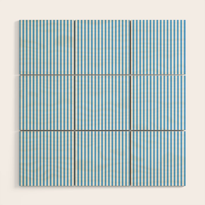 Very Narrow Blue and White Vertical Stripes Wood Wall Art Gallery Image 1