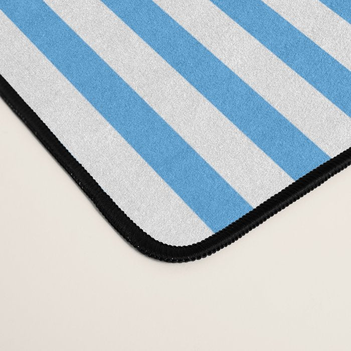 Very Narrow Blue and White Vertical Stripes Desk Mat Gallery Image 4